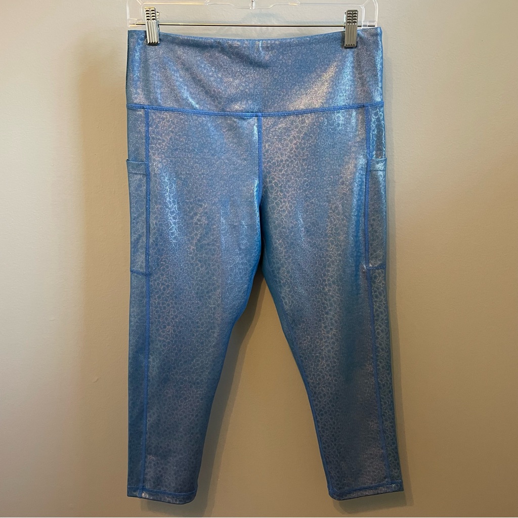 Zyia Leggings Tights Size Xl Metallic Blue Aquamarine Aquatic Capri Leggings